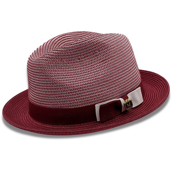 Men's BURGUNDYBraided Two Tone Stingy Brim Pinch Fedora HatH-68